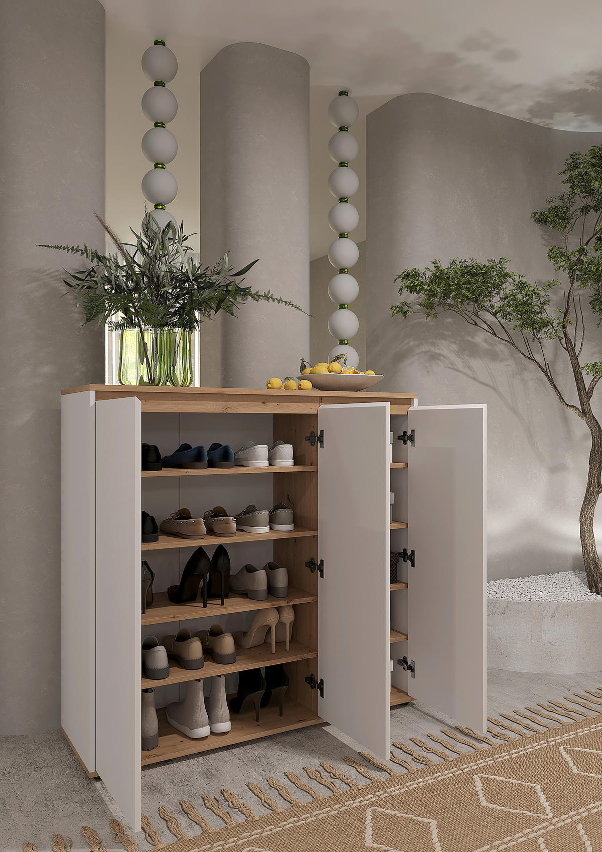 SCHUHSCHRANK Weiß, Eiche Artisan  - Schwarz/Weiß, MODERN, Holzwerkstoff/Kunststoff (120/115/38cm) - Carryhome