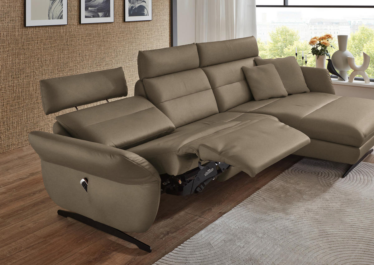 ECKSOFA in Echtleder Hellbraun  300/157 cm  - Hellbraun/Schwarz, Design, Leder/Metall (300/157cm) - Dieter Knoll