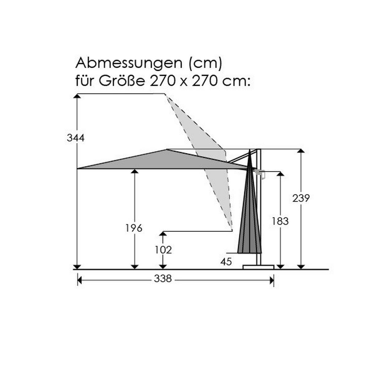BOČNÍ SLUNEČNÍK 338/239/270 cm - přírodní barvy/antracitová, Basics, kov/textil (338/239/270cm)