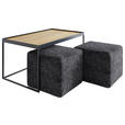 COUCHTISCHSET in Holz 100/60/49 cm  - Eichefarben/Schwarz, Design, Holz/Textil (100/60/49cm) - Novel