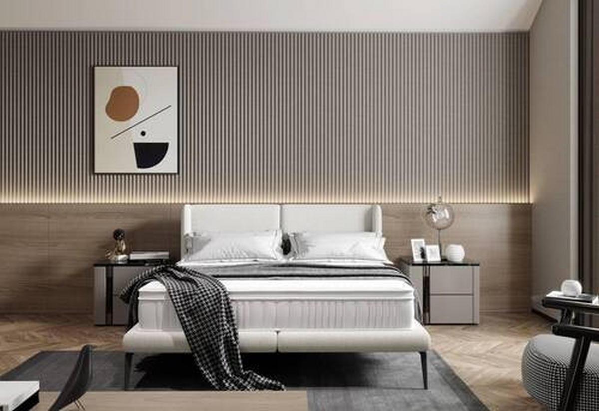 KÁRPITOZOTT ÁGY 180/200 cm  fehér  - fekete/krém, Modern, textil/fém (180/200cm) - Livetastic