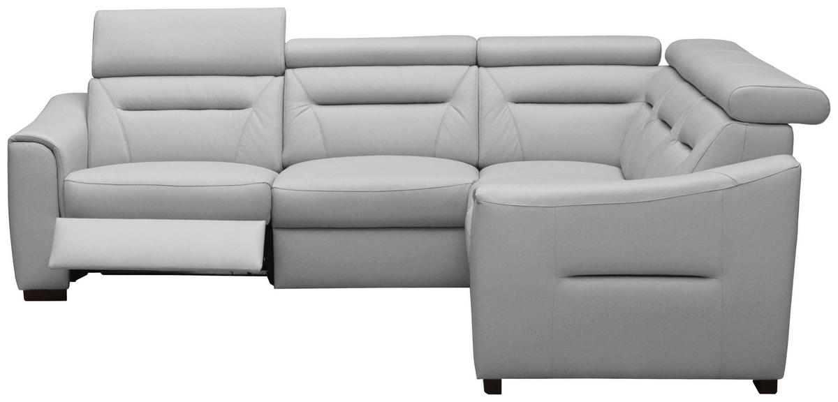 ECKSOFA  in Lederlook Echtleder Platinfarben  - Platinfarben/Wengefarben, Design, Leder/Holz (260/260cm) - Celina Home