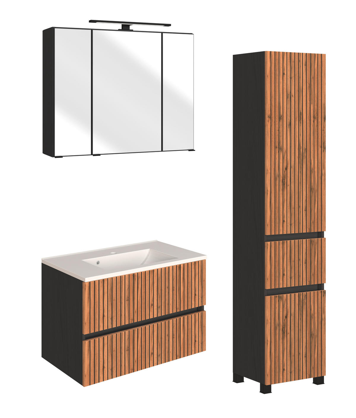 BADEZIMMER  in 120 cm  - Eiche Wotan/Graphitfarben, KONVENTIONELL, Glas/Holzwerkstoff (120cm) - Xora