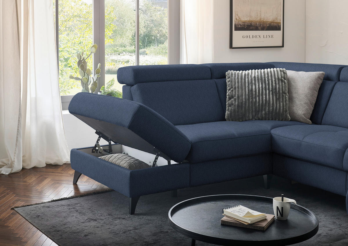 WOHNLANDSCHAFT Flachgewebe Dunkelblau  - Schwarz/Dunkelblau, Konventionell, Textil/Metall (215/333/174cm) - Beldomo System