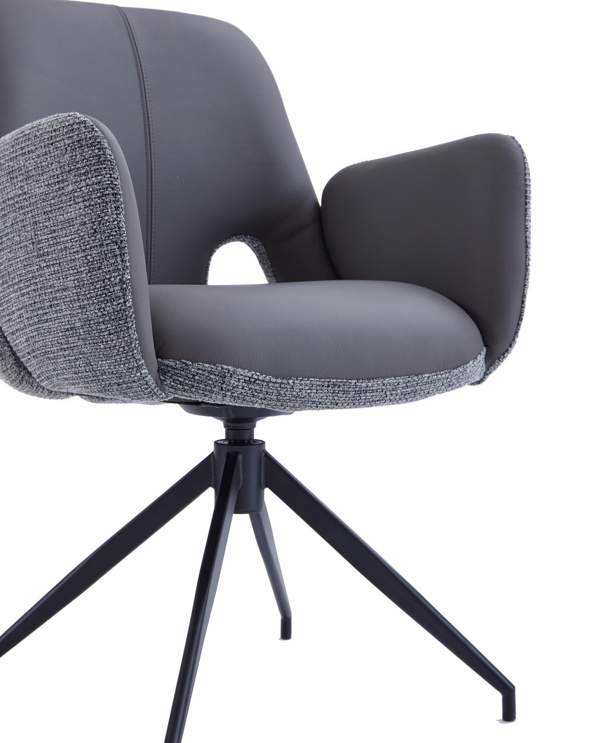 ARMLEHNSTUHL  Sitzfläche 360° drehbar, automatische Rückholfunktion Leinenoptik Echtleder  - Anthrazit/Schwarz, Design, Leder/Textil (60/85/62cm) - Dieter Knoll