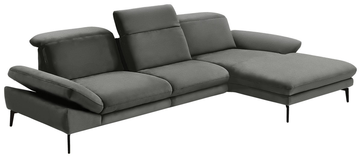 ECKSOFA in Chenille Grau  - Schwarz/Grau, Design, Textil/Metall (319/188cm) - Beldomo System