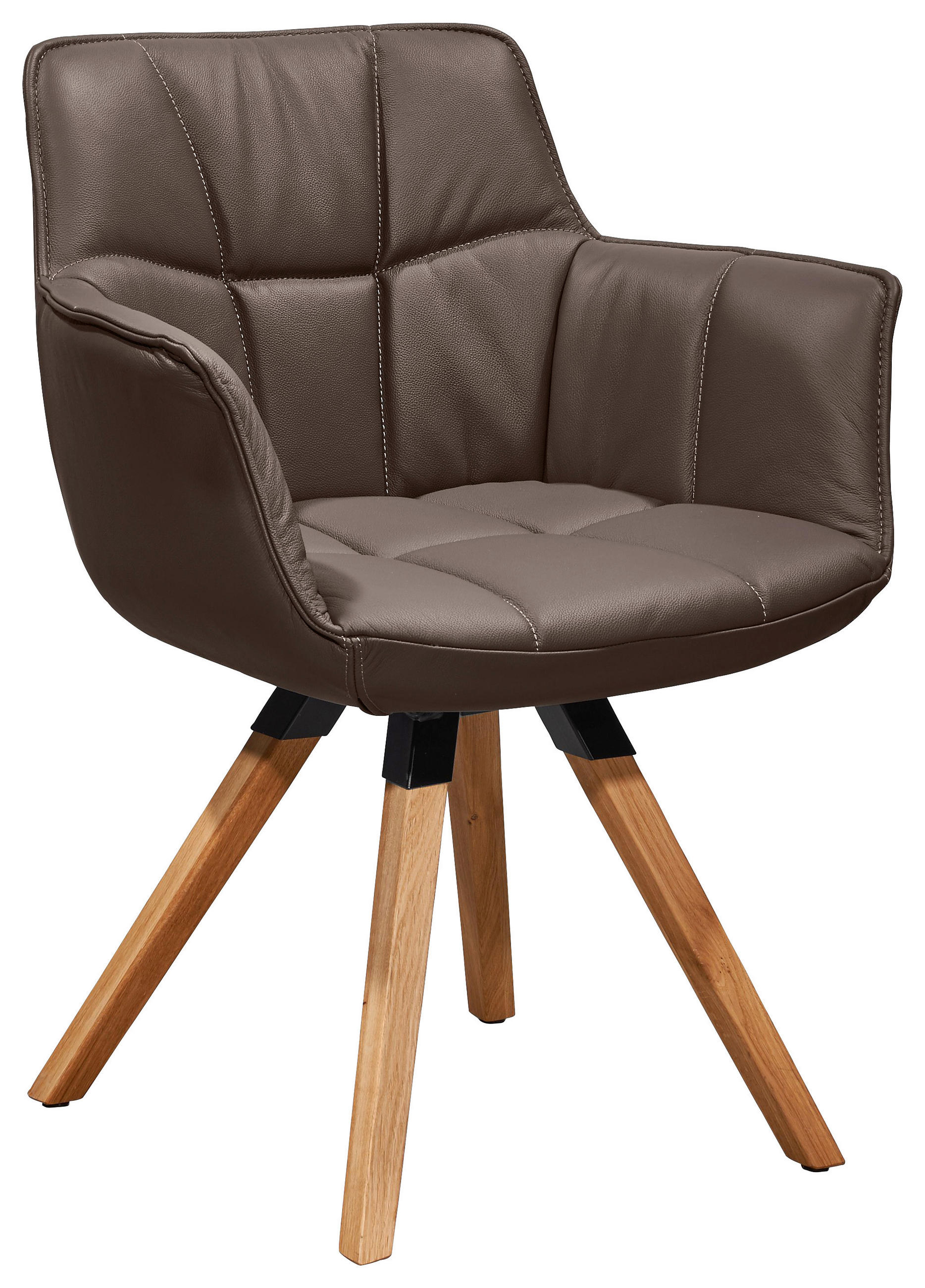 ARMLEHNSTUHL in Echtleder pigmentiert - Dunkelgrau/Eichefarben, Design, Leder/Holz (67/82/60cm) - Musterring