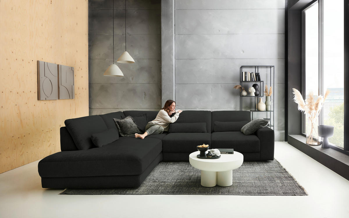 ECKSOFA in Chenille, Jacquard Anthrazit  - Anthrazit/Schwarz, Design, Kunststoff/Textil (242/316cm) - Niels Andersson