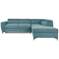 ECKSOFA in Velours Petrol  - Petrol/Schwarz, Konventionell, Textil/Metall (255/217cm) - MID.YOU
