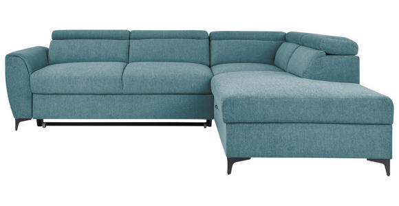 ECKSOFA Petrol Velours - Petrol/Schwarz, KONVENTIONELL, Textil/Metall (255/217cm) - Carryhome
