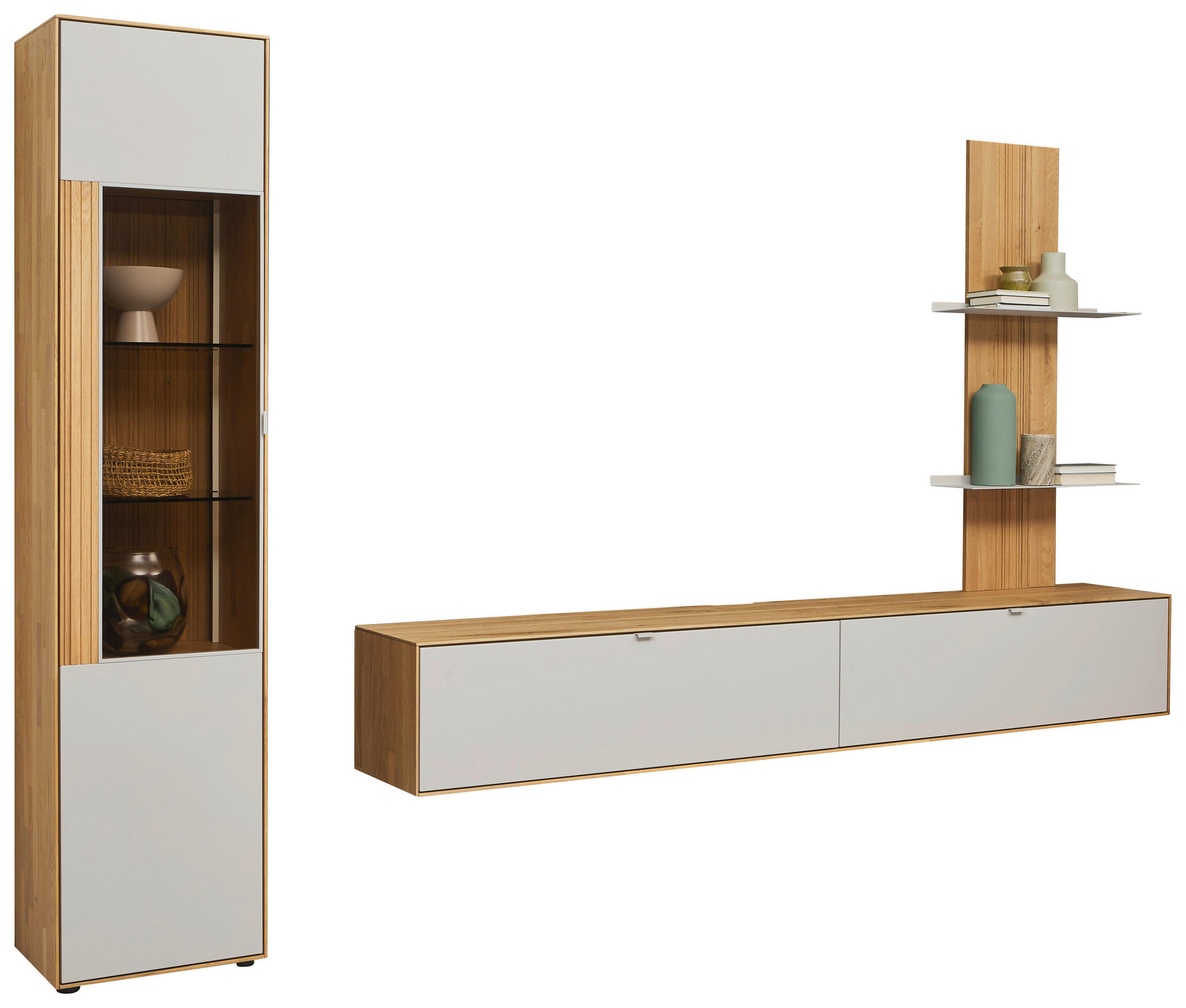 WOHNWAND  in Weiß, Wildeiche  303,8/205,5/37,1 cm   - Wildeiche/Schwarz, Design, Glas/Holz (303,8/205,5/37,1cm) - Dieter Knoll