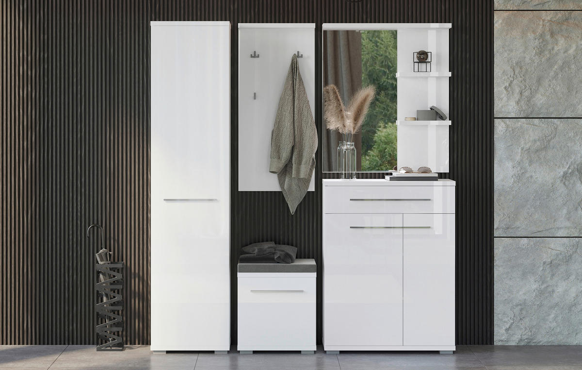 OMARA ZA ČEVLJE bela, bela, visoki sijaj - bela/visoki sijaj, Moderno, umetna masa/leseni material (76/117/35cm) - Voleo