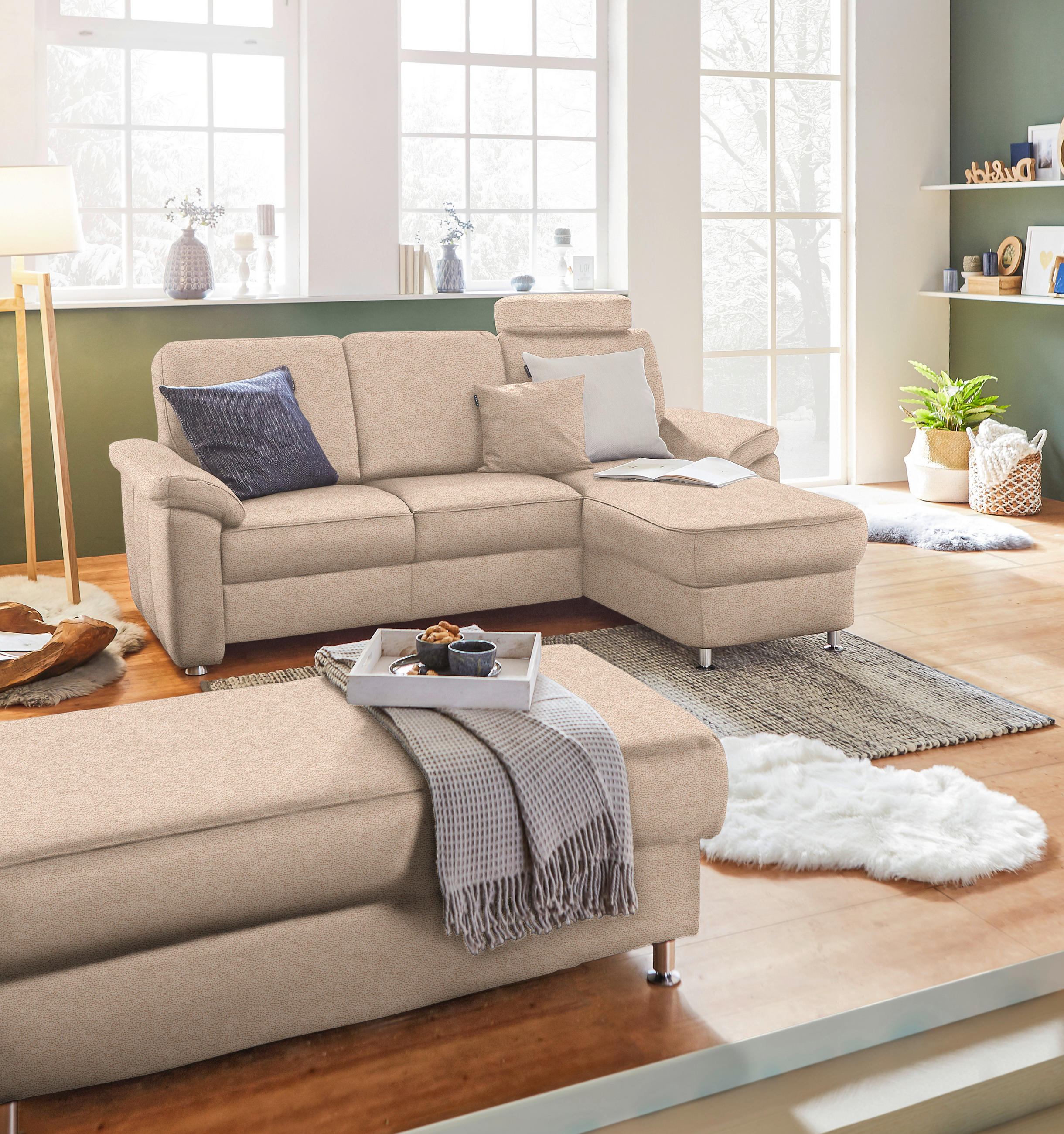 ECKSOFA in Webstoff Beige  - Chromfarben/Beige, Konventionell, Textil/Metall (220/163cm) - Beldomo System