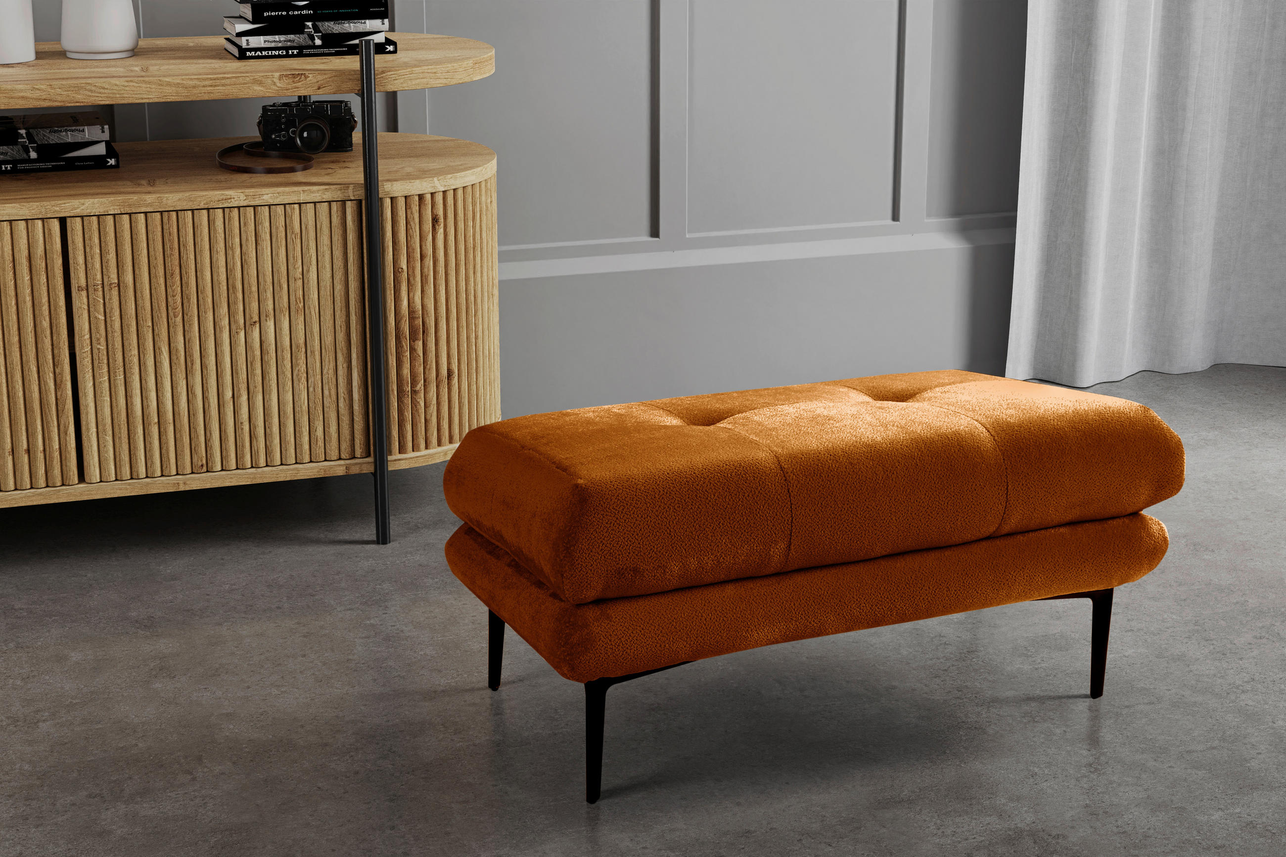 HOCKER in Textil Rostfarben  - Rostfarben/Schwarz, Design, Textil/Metall (80/48/80cm) - MID.YOU