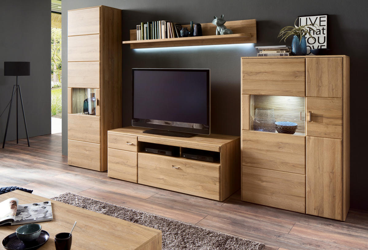 HIGHBOARD  in 94/139/39 cm  - Eichefarben/Silberfarben, KONVENTIONELL, Glas/Holzwerkstoff (94/139/39cm) - Cantus
