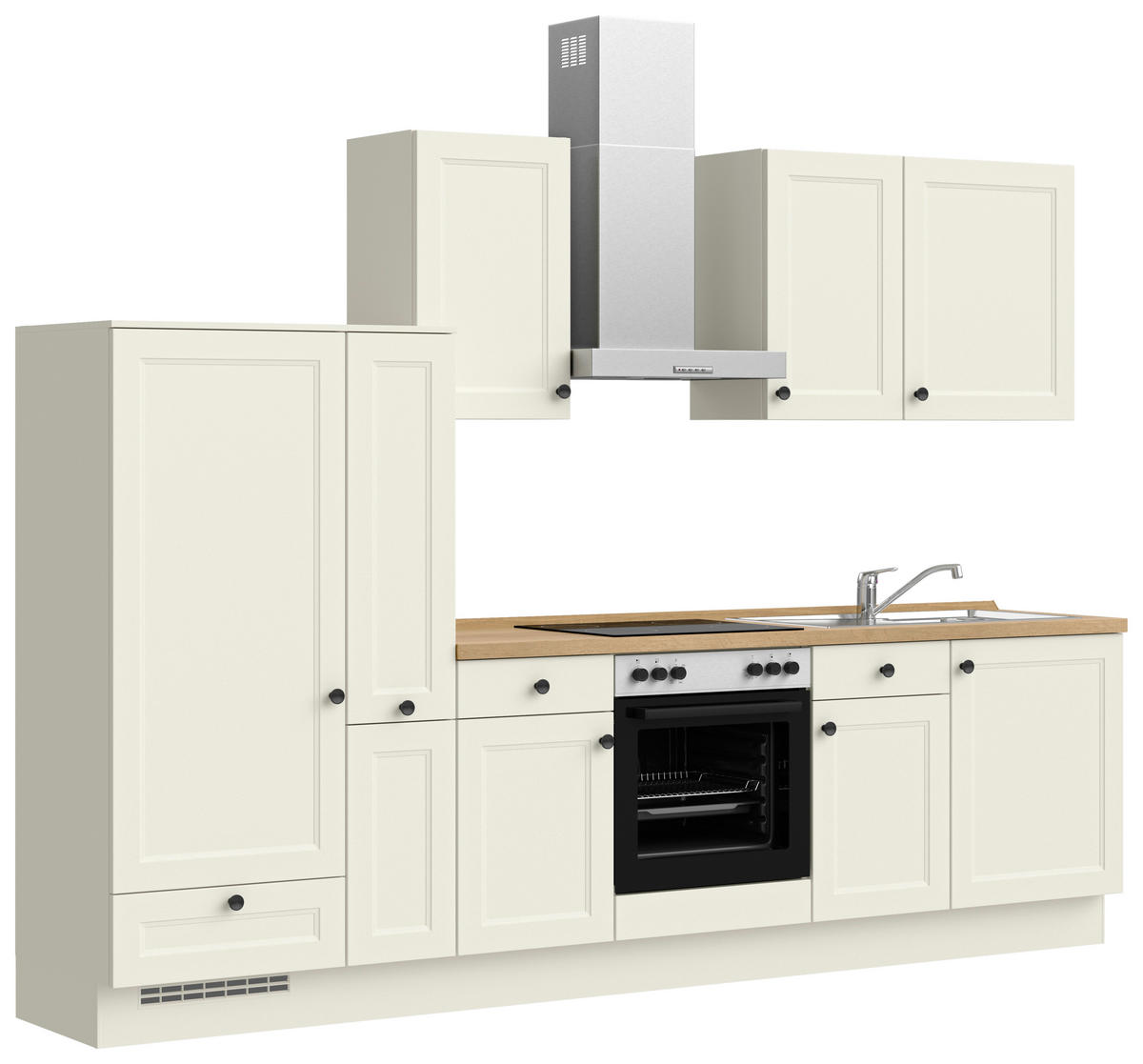 KÜCHENBLOCK 300 cm   in Weiß, Eichefarben  - Eichefarben/Schwarz, MODERN, Holzwerkstoff/Metall (300cm) - Nobilia