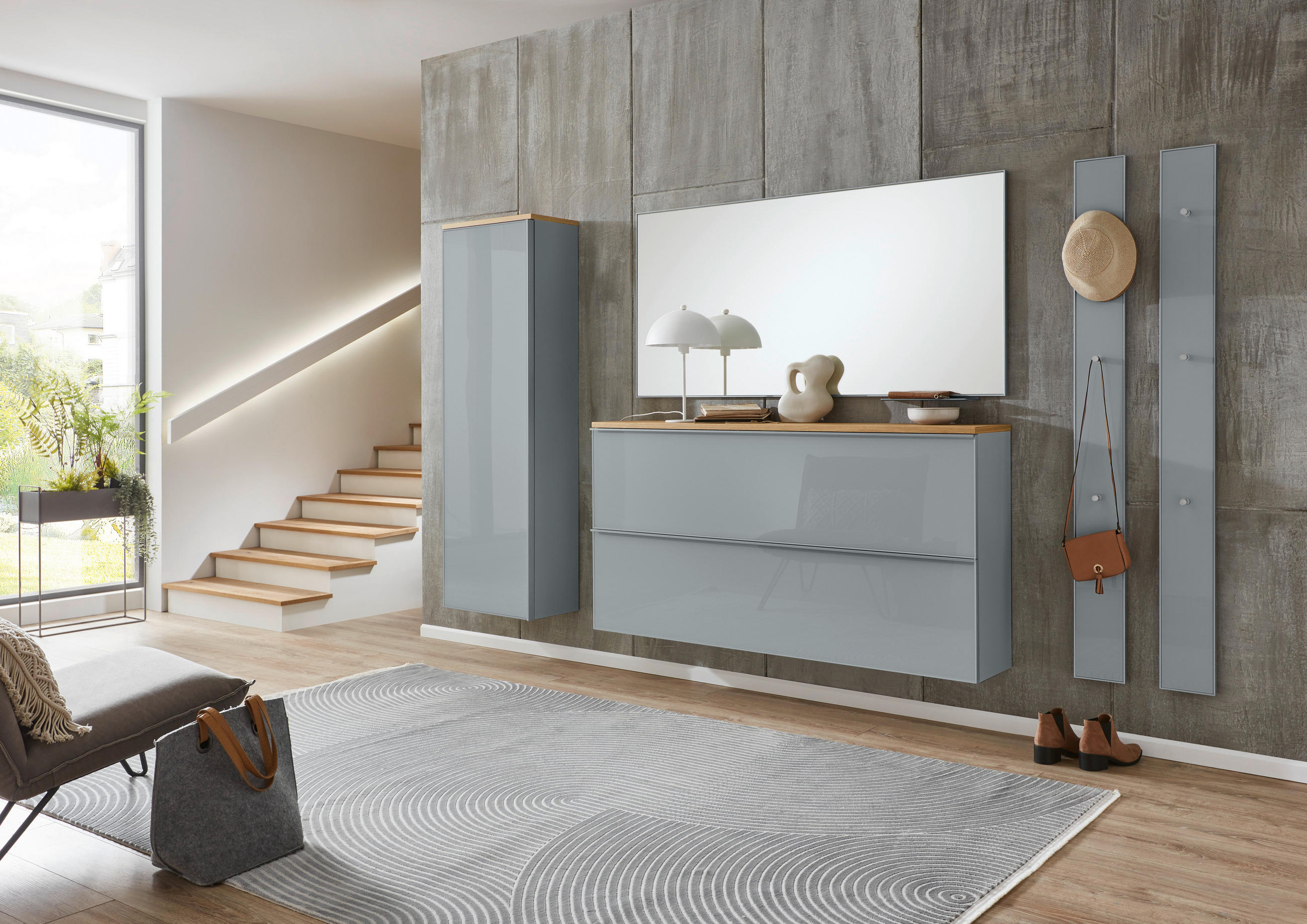 GARDEROBE 6-teilig in 285/195/31 cm - Grau, Design, Glas/Holz (285/195/31cm)