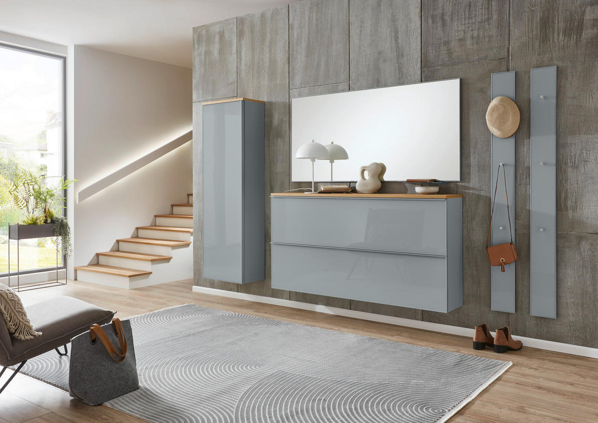 GARDEROBE 6-teilig  in 285/195/31 cm  - Grau, Design, Glas/Holz (285/195/31cm)