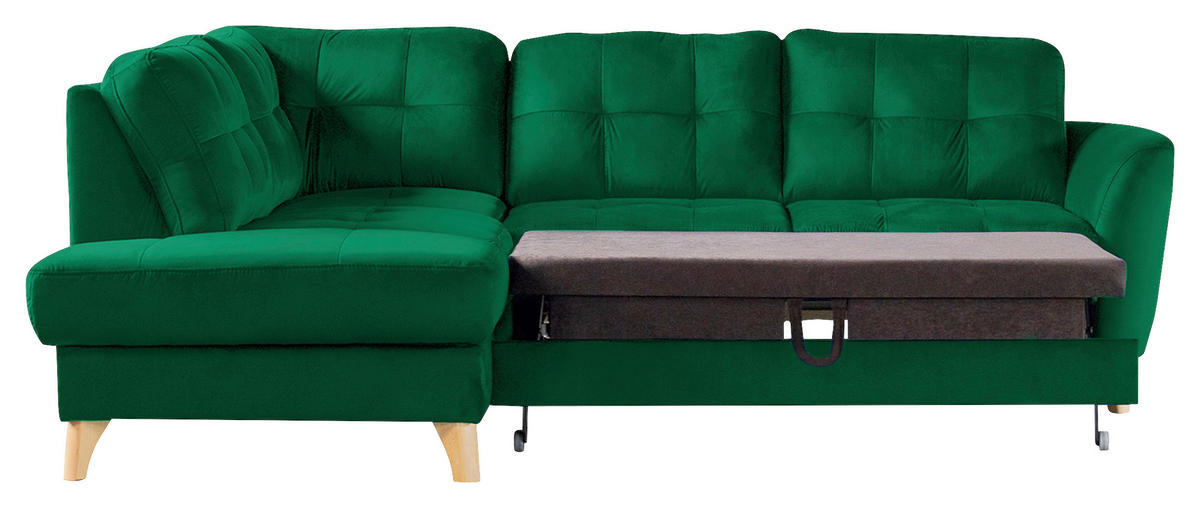 ECKSOFA Dunkelgrün Samt  - Dunkelgrün/Buchefarben, Design, Holz/Textil (190/236cm) - Livetastic