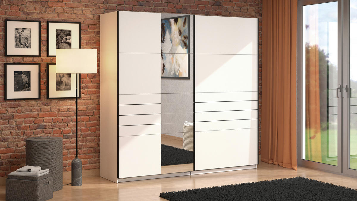 SKRIŇA S POS. DVER. – HOR.VED, biela, 220/217,5/61 cm - čierna/biela, Basics, kov/kompozitné drevo (220/217,5/61cm) - Xora