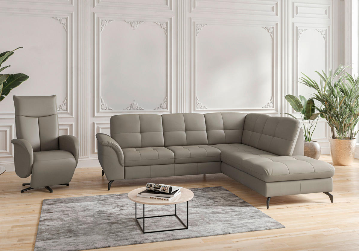 ECKSOFA in Echtleder Grau  244/212 cm  - Schwarz/Grau, MODERN, Leder/Metall (244/212cm) - Sit & More