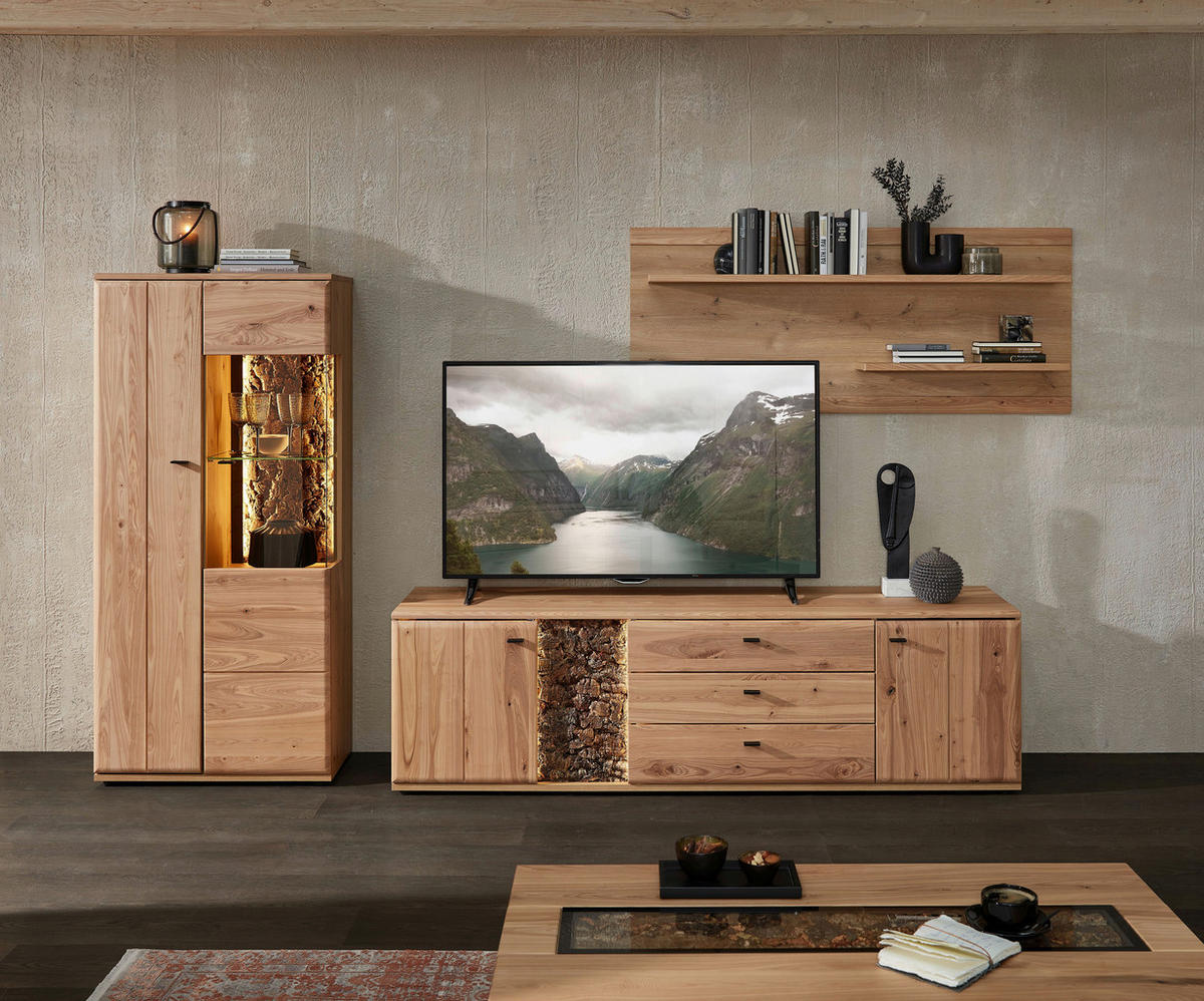 WOHNWAND  in Braun, Eschefarben, Eiche Artisan 320/163/50 cm  - Anthrazit/Eschefarben, Natur, Glas/Holz (320/163/50cm) - Linea Natura