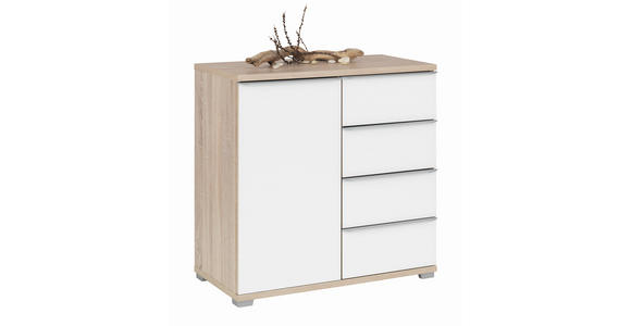 KOMMODE , 80/80/40 cm, 4 Schublade(n)  - Alufarben/Weiß, Design, Glas/Holzwerkstoff (80/80/40cm) - Moderano