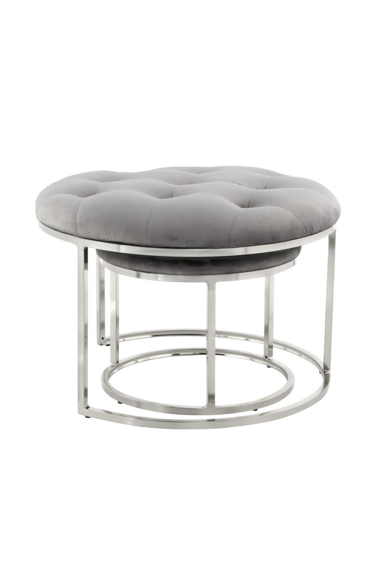 HOCKERSET Grau, Silberfarben  - Silberfarben/Grau, Design, Textil/Metall (40 / 60/32 / 41/40 / 60cm) - Kayoom