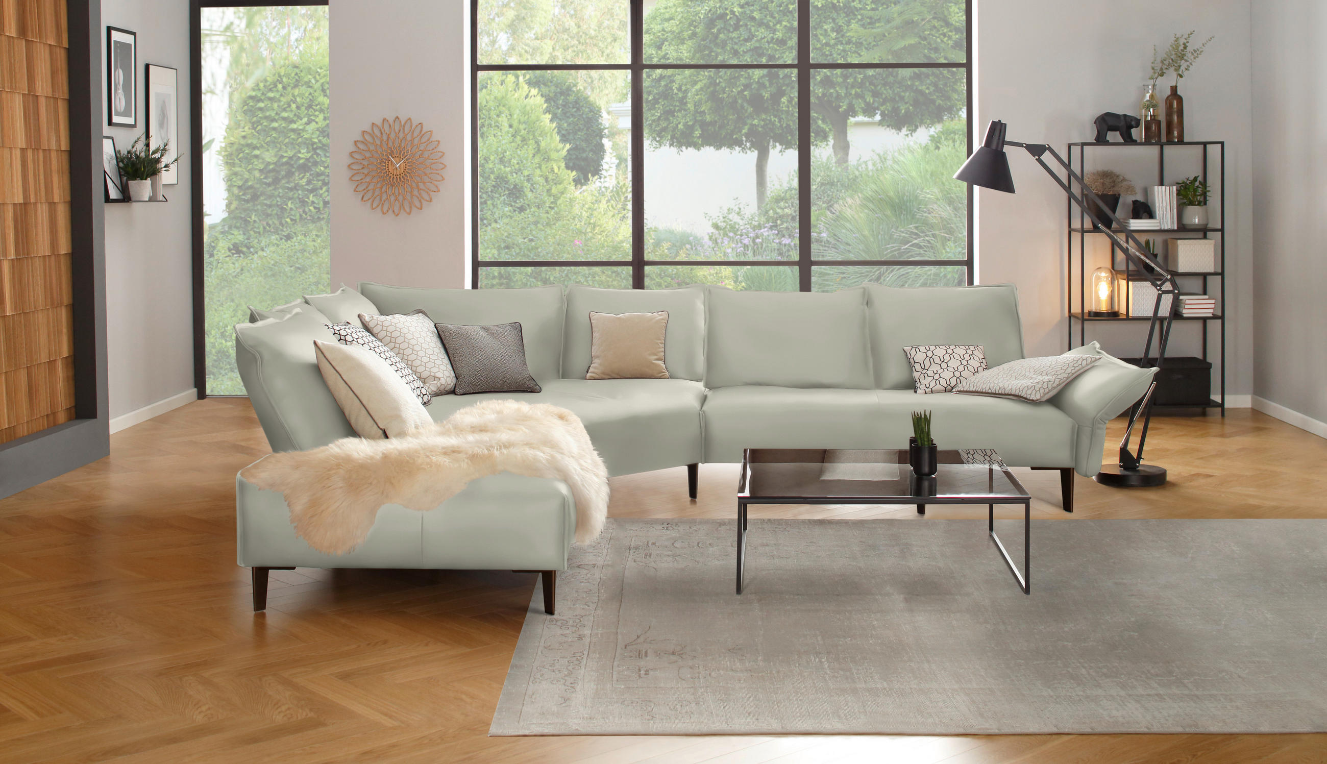 ECKSOFA in Echtleder Weiss  - Weiss/Schwarz, Design, Leder/Metall (272/340cm) - W.Schillig