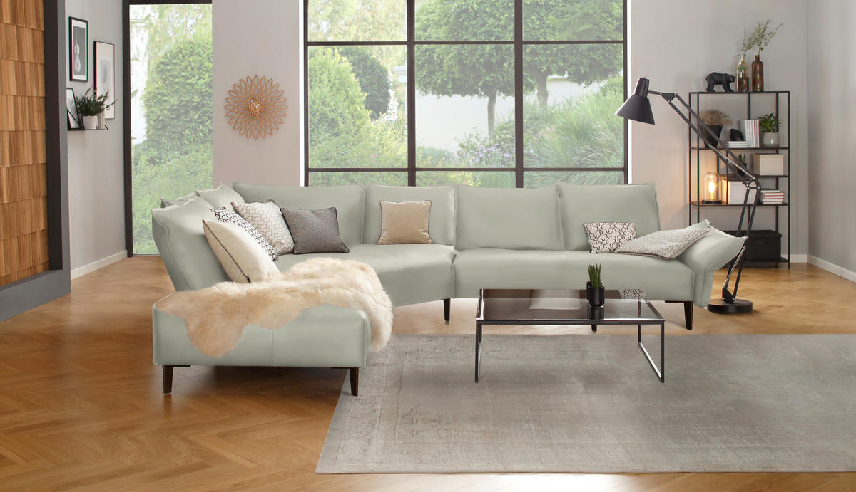 ECKSOFA in Echtleder Weiss  - Weiss/Schwarz, Design, Leder/Metall (272/340cm) - W.Schillig