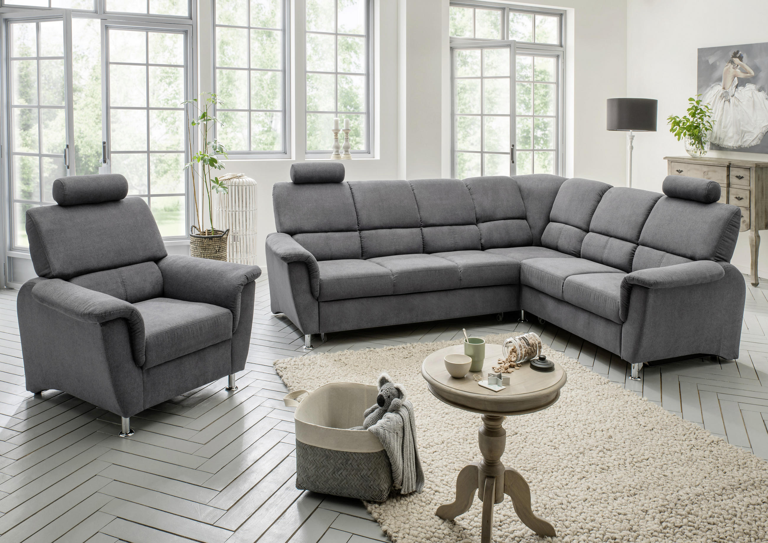 ECKSOFA Anthrazit Mikrofaser  - Chromfarben/Anthrazit, KONVENTIONELL, Holz/Textil (271/224cm) - Livetastic