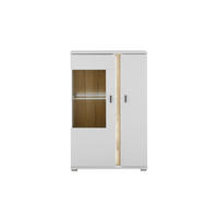 VITRINE  in Weiß, Eiche Wotan  - Silberfarben/Eiche Wotan, Design, Glas/Holzwerkstoff (80/125/35cm) - MID.YOU