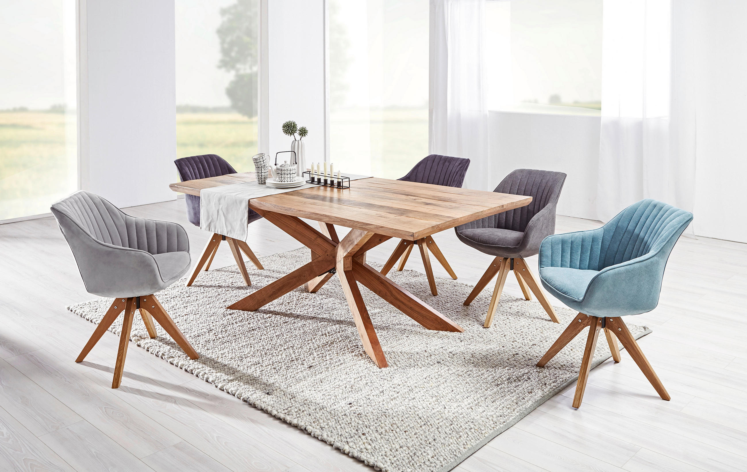 ŽIDLE S PODRUČKAMI, plochá tkanina, světle modrá - přírodní barvy/světle modrá, Design, dřevo/textil (60/83/65cm) - Hom`in