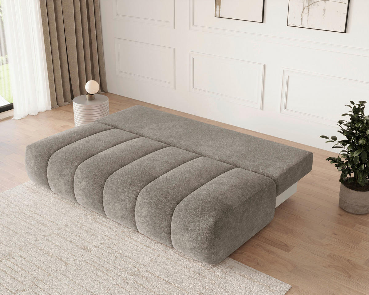 SCHLAFSOFA Chenille Graubraun  inkl. Zierkissen, Rückenkissen, Bettkasten, Schlaffunktion, Rücken echt, Liegefläche im Originalstoff  - Graubraun/Schwarz, MODERN, Kunststoff/Textil (210/88/104cm) - Milino