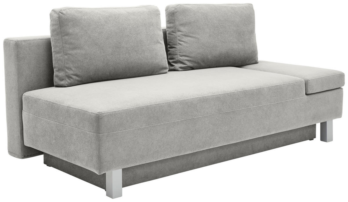 SCHLAFSOFA  mit Stoffauswahl, Schlafen auf Sitzhöhe, Armteil rechts Flachgewebe Hellgrau  - Chromfarben/Hellgrau, Design, Holz/Textil (205/77-93/99cm) - Novel