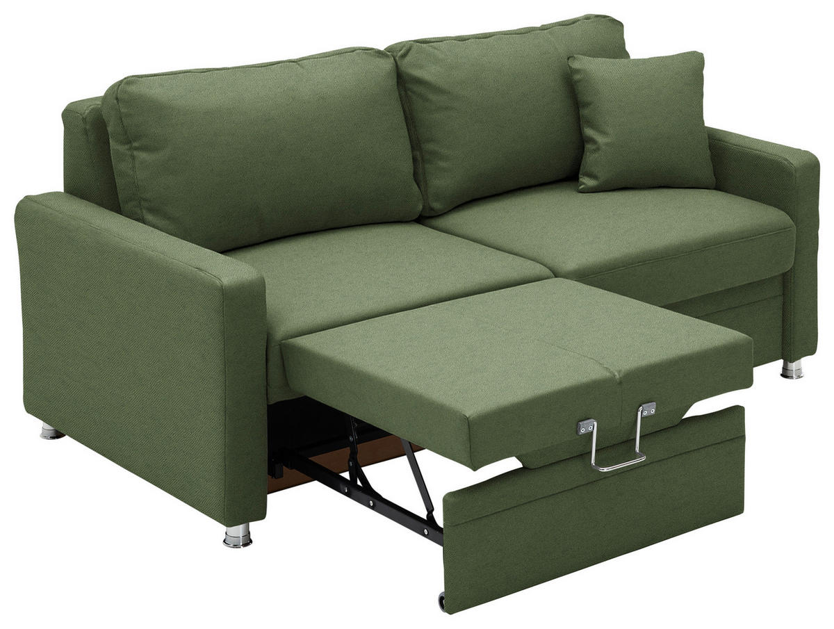 SCHLAFSOFA Chenille Grün  - Chromfarben/Grün, KONVENTIONELL, Textil/Metall (186/90/100cm) - Beldomo Style