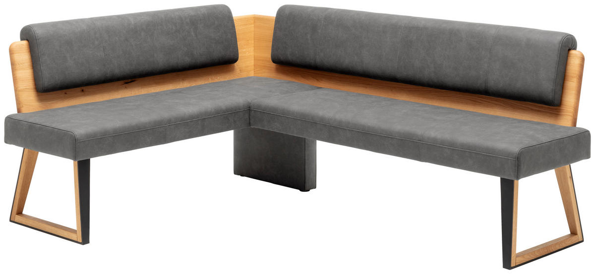ECKBANK 165/215 cm Mikrofaser Dunkelgrau, Wildeiche Wildeiche massiv   - Wildeiche/Dunkelgrau, Design, Holz/Textil (165/215cm) - Venda