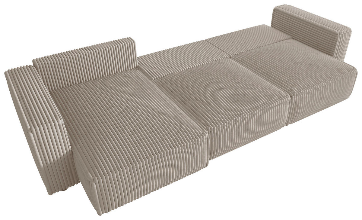 ECKSOFA Beige Cord Zierkissen, Rückenkissen, Schlaffunktion, Rücken echt  - Beige/Schwarz, MODERN, Kunststoff/Textil (350/168cm) - Xora