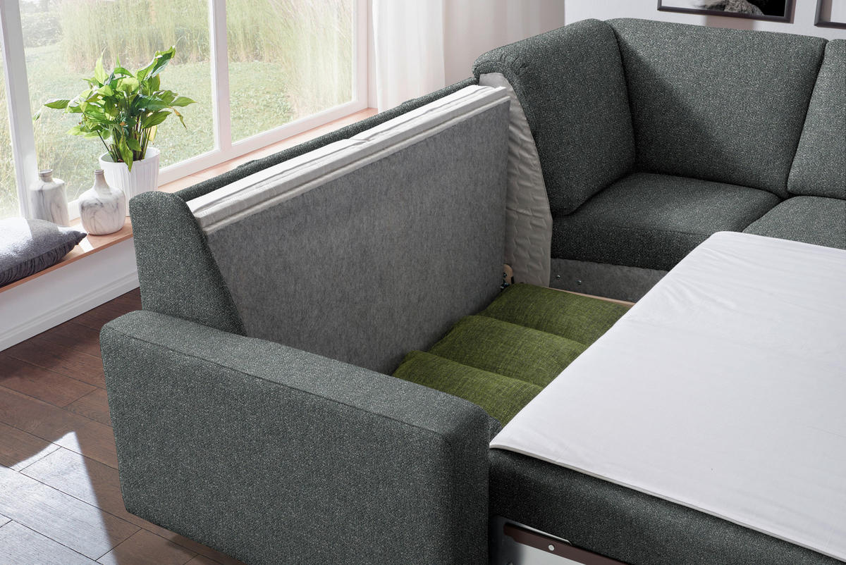 WOHNLANDSCHAFT  in Mikrovelours Graugrün  - Anthrazit/Alufarben, KONVENTIONELL, Textil (237/323/158cm) - Sedda