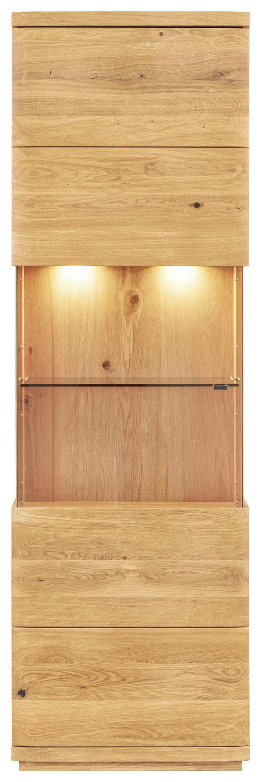 VITRINE  in massiv Eiche Eichefarben - Eichefarben/Transparent, Natur, Glas/Holz (65/205,8/38cm) - Linea Natura