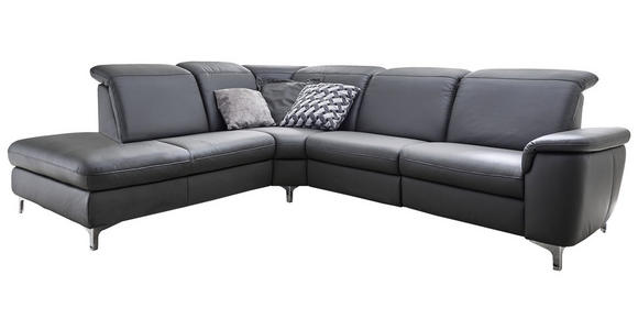 WOHNLANDSCHAFT in Leder Anthrazit - Chromfarben/Anthrazit, KONVENTIONELL, Leder/Metall (242/289cm) - Cantus