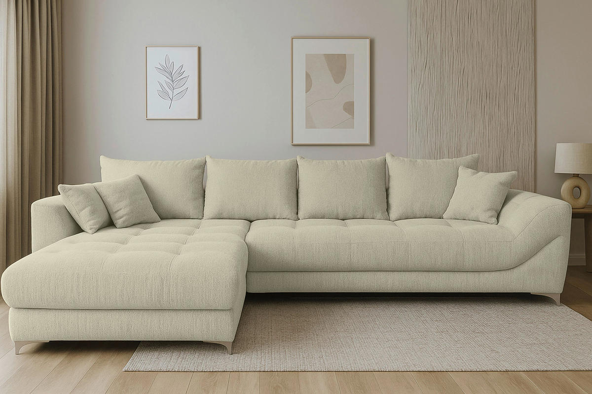 ECKSOFA Beige Chenille  - Chromfarben/Beige, KONVENTIONELL, Textil/Metall (227/329cm) - Carryhome