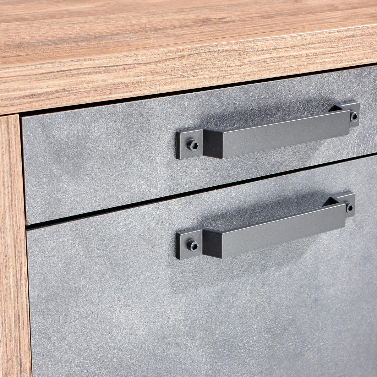 Birou in material pe bază de lemn  - culoare lemn stejar/gri, Trend, metal/material pe bază de lemn (170/69/76cm) - Stylife