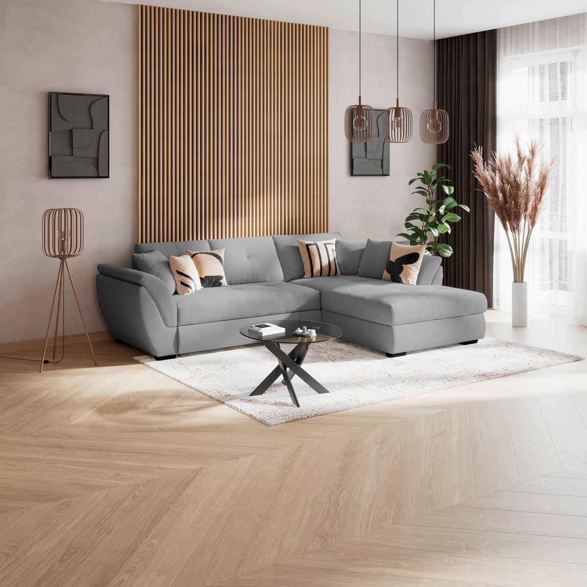 ECKSOFA Dunkelgrau  - Dunkelgrau/Schwarz, Konventionell, Textil (278/187cm) - MID.YOU