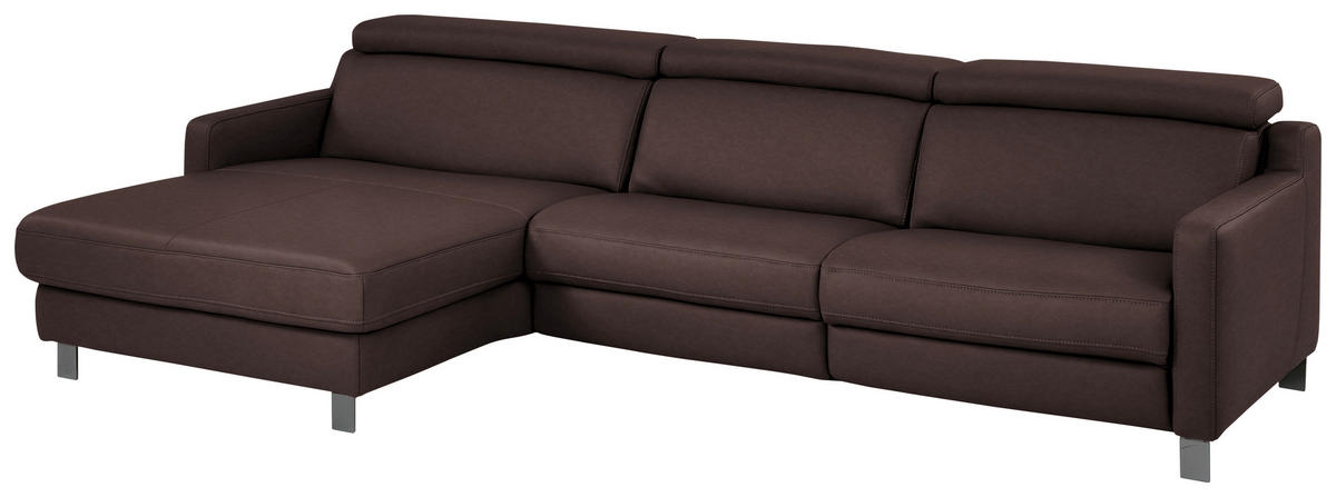 ECKSOFA in Echtleder Dunkelbraun  - Dunkelbraun/Schwarz, Design, Leder/Metall (176/291cm) - Valdera