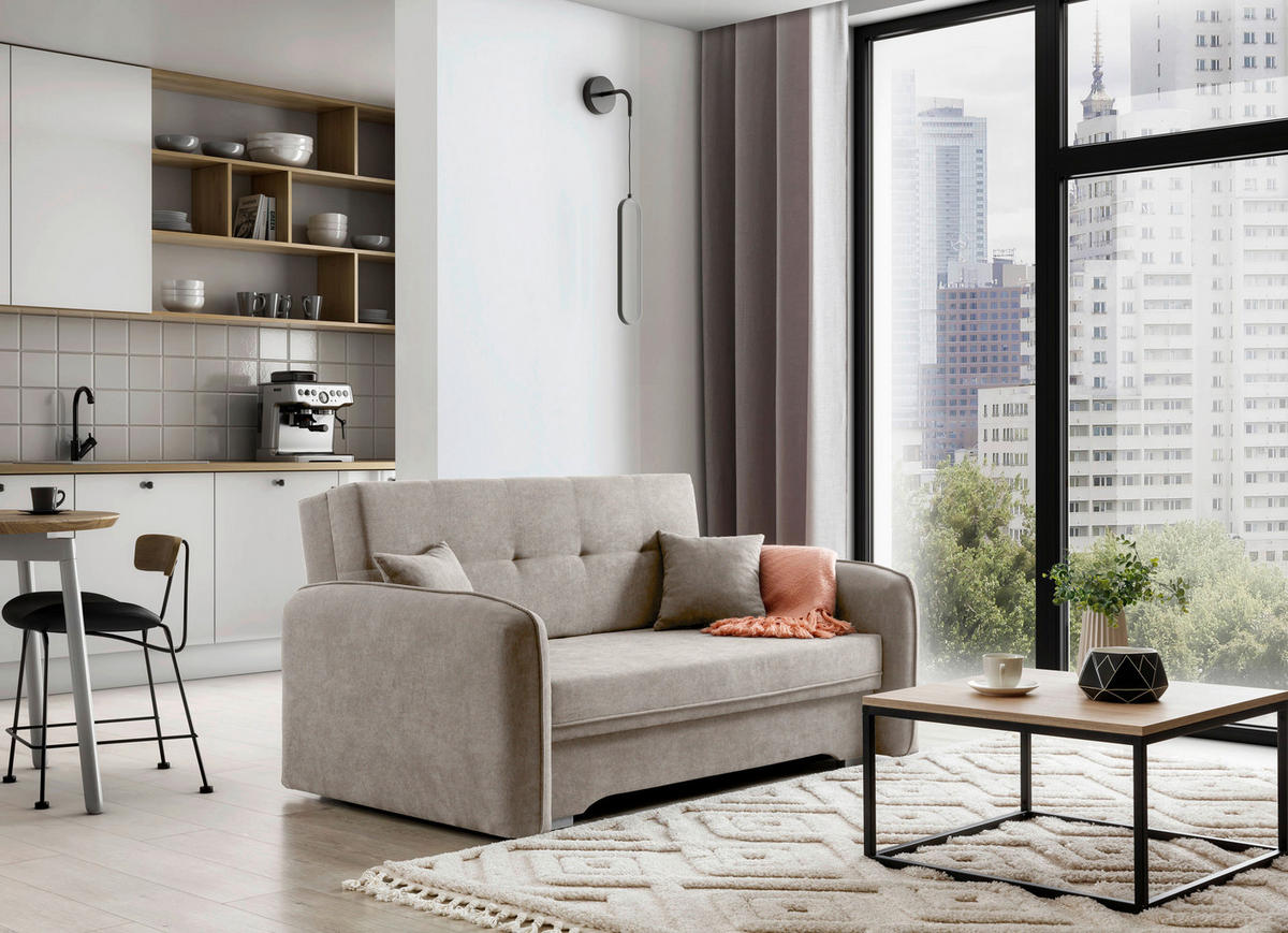 SCHLAFSOFA in Textil Hellbraun  - Hellbraun/Silberfarben, Design, Kunststoff/Textil (155/105/75cm) - MID.YOU