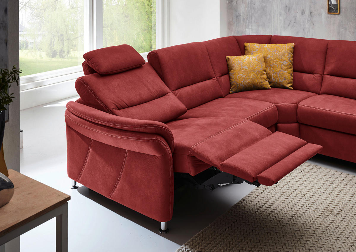 SOFFA i mikrofiber röd  - röd/aluminiumfärg, Klassisk, metall/textil (262/335/173cm) - Beldomo System