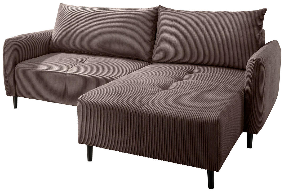 ECKSOFA in Cord Graubraun  - Graubraun/Schwarz, Basics, Holz/Textil (238/174cm) - Livetastic