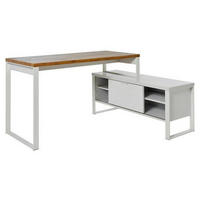 SCHREIBTISCH 147/120/76 cm  in Weiss, Eichefarben  - Weiss/Eichefarben, Konventionell, Holzwerkstoff/Metall (147/120/76cm) - Livetastic
