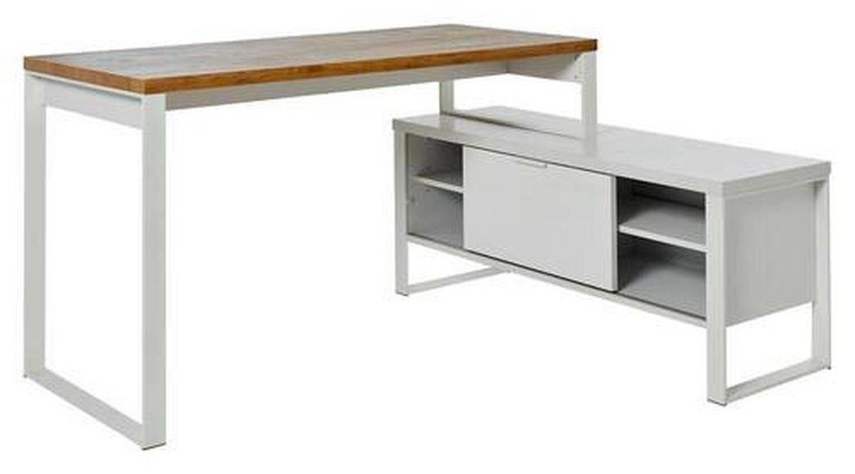 SCHREIBTISCH 147/120/76 cm  in Weiss, Eichefarben  - Weiss/Eichefarben, Konventionell, Holzwerkstoff/Metall (147/120/76cm) - Livetastic